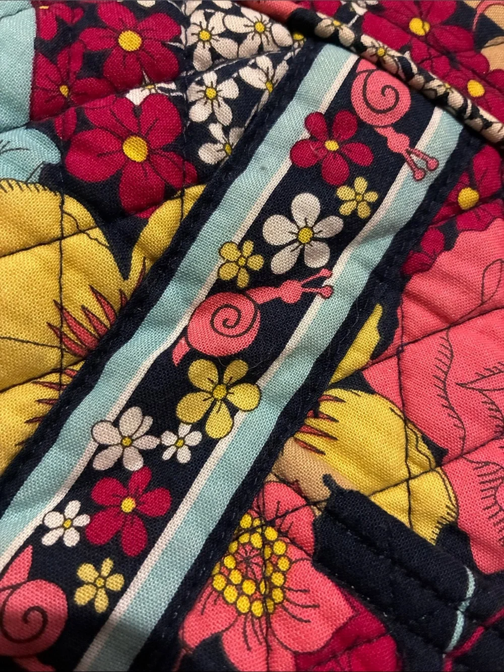 Vera Bradley Floral Quilted Tote in Navy, Coral, Yellow, Aqua